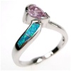 Silver Ring (Rhodium Plated) w/ Inlay Created Opal, White & Pink CZ