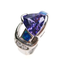 Silver Ring with Inlay Created Opal, White and Tanzanite CZ