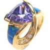 Silver Ring (Gold Plated) Inlay Created Opal, White and Tanzanite CZ