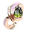 Silver Ring (Rose Gold Plated) with Inlay Created Opal, White and Dark Olive CZ