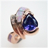 Silver Ring (Rose Gold Plated) with Inlay Created Opal, White and Tanzanite CZ