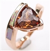 Silver Ring (Rose Gold Plated) with Inlay Created Opal and Smoky Topaz CZ