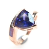 Silver Ring (Rose Gold Plated) with Inlay Created Opal and Tanzanite CZ
