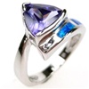 Silver Ring (Rhodium Plated) w/ Inlay Created Opal & Tanzanite CZ