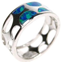 Silver Ring (Rhodium Plated) w/ Inlay Created Opal