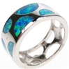 Silver Ring (Rhodium Plated) w/ Inlay Created Opal