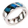 Silver Ring (Rhodium Plated) w/ Inlay Created Opal
