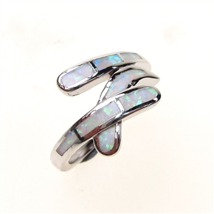 Silver Ring (Rhodium Plated) w/ Inlay Created Opal