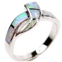 Silver Ring (Rhodium Plated) w/ Inlay Created Opal