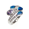 Silver Ring with Inlay Created Opal, White and Tanzanite CZ