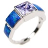 Silver Ring (Rhodium Plated) w/ Inlay Created Opal & Tanzanite CZ