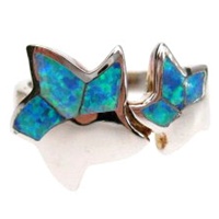 Silver Ring (Rhodium Plated) w/ Inlay Created Opal