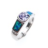 Silver Ring with Inlay Created Opal, White and Tanzanite CZ