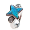 Silver Ring with Inlay Created Opal & White CZ