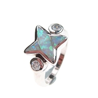 Silver Ring with Inlay Created Opal & White CZ