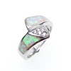 Silver Ring with Inlay Created Opal & White CZ