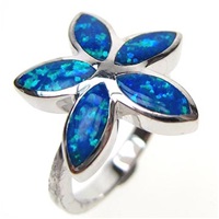 Silver Ring with Inlay Created Opal