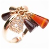 Silver Ring (Rose Gold Plated) w/ White CZ, Amber, Agate & Carnelian (Cone Cut)