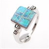 Silver Ring with Inlay Created Opal