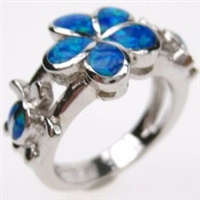 Silver Ring with Inlay Created Opal