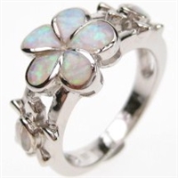 Silver Ring with Inlay Created Opal