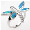 Silver Ring with Inlay Created Opal and White CZ