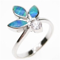 Silver Ring with Inlay Created Opal and White CZ