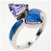 Silver Ring with Inlay Created Opal and Tanzanite CZ