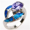 Silver Ring with Inlay Created Opal & Tanzanite CZ