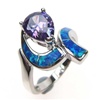 Silver Ring with Inlay Created Opal & Tanzanite CZ