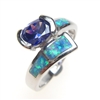 Silver Ring with Inlay Created Opal and Tanzanite CZ