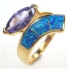 Silver Ring with Inlay Created Opal & Tanzanite CZ