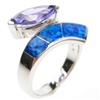 Silver Ring W/ Inlay Created Opal & Tanzanite CZ