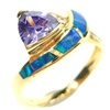 Silver Ring (Gold Plated) W/ Inlay Created Opal, White & Tanzanite CZ