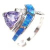 Silver Ring w/ Inlay Created Opal & Tanzanite + White CZ