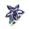 Silver Ring with Inlay Created Opal and Tanzanite CZ