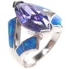 Silver Ring with Inlay Created Opal and Tanzanite CZ