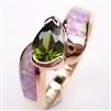 Silver Ring (Rose Gold Plated) with Inlay Created Opal and Dark Olive CZ