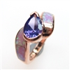 Silver Ring (Rose Gold Plated) with Inlay Created Opal and Tanzanite CZ