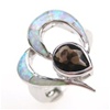 Silver Ring w/ Inlay Created Opal & Smoky Topaz CZ