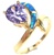 Silver Ring with Inlay Created Opal & Tanzanite CZ