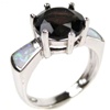 Silver Ring (Rhodium Plated) w/ Inlay Created Opal & Smoky Topaz CZ