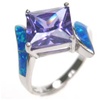 Silver Ring w/ Inlay Created Opal & Tanzanite CZ