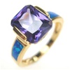 Silver Ring (Gold Plated) with Inlay Created Opal and Tanzanite CZ