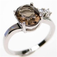 Silver Ring (Rhodium Plated) w/ Inlay Created Opal, White & Smoky Topaz CZ
