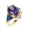 Silver Ring (Gold Plated) with Inlay Created Opal, White and Tanzanite CZ