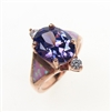 Silver Ring (Rose Gold Plated) with Inlay Created Opal, White and Tanzanite CZ