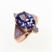 Silver Ring (Rose Gold Plated) with Inlay Created Opal, White and Tanzanite CZ