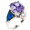 Silver Ring (Rhodium Plated) w/ Inlay Created Opal, White & Tanzanite CZ