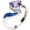 Silver Ring (Rhodium Plated) w/ Inlay Created Opal & Tanzanite CZ